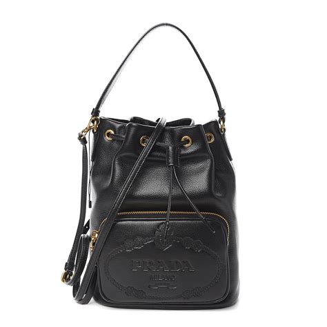 PRADA Glace Calfskin Embossed Secchiello Bucket Bag